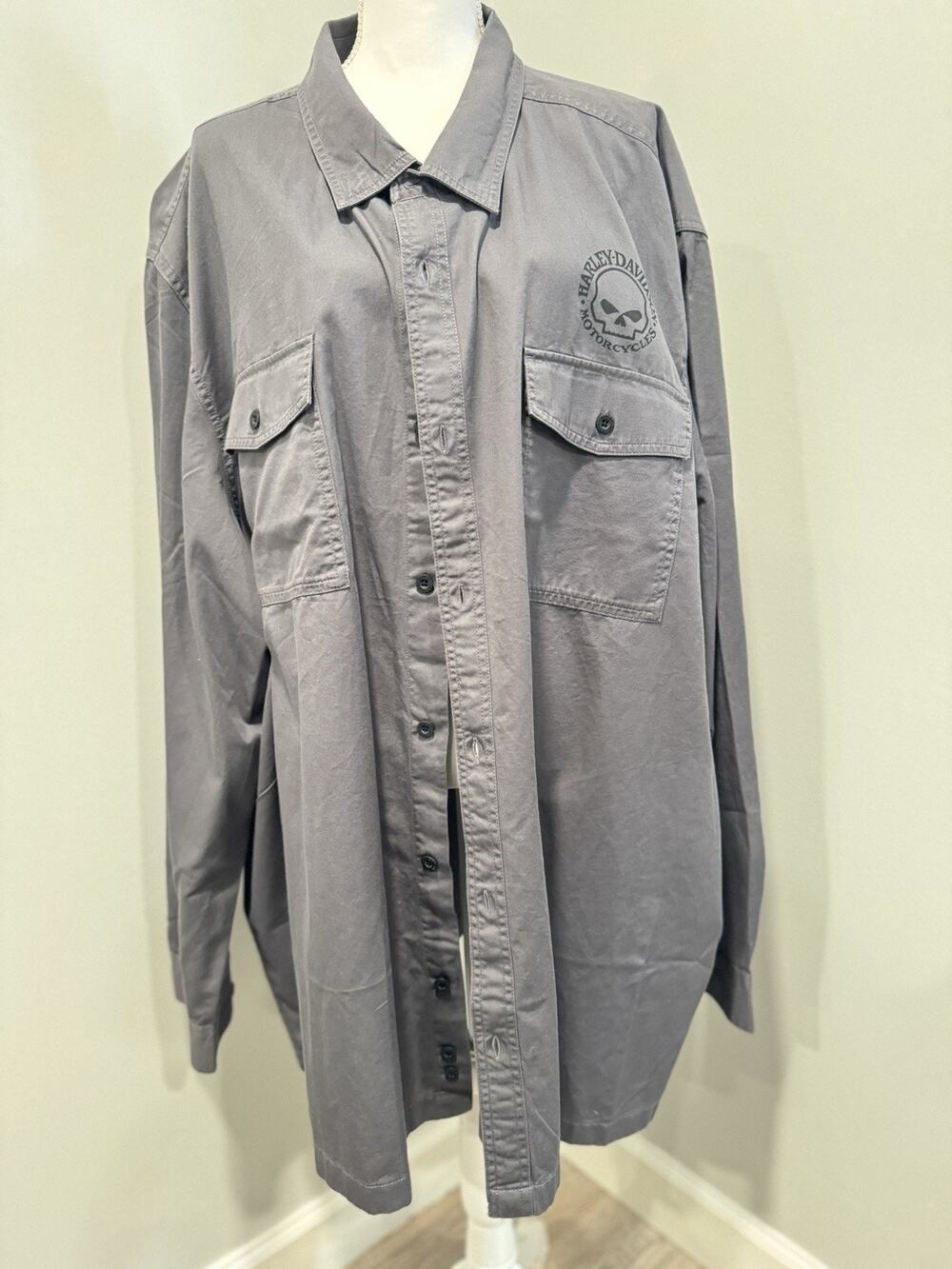 Harley Davidson Willie G Skull Shirt Men's 5XL Gray Charcoal Button Down Casual